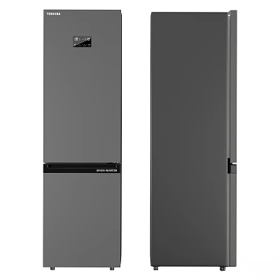 Modern Kitchen Refrigerator Gray Double Door With Sleek Design And Home Appliance 3d model