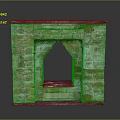 Rustic Brick Fireplace Interior Component With Arch Design And Stone Mantel