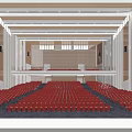 Spacious Auditorium Interior With Red Seats Two Levels And Wooden Walls