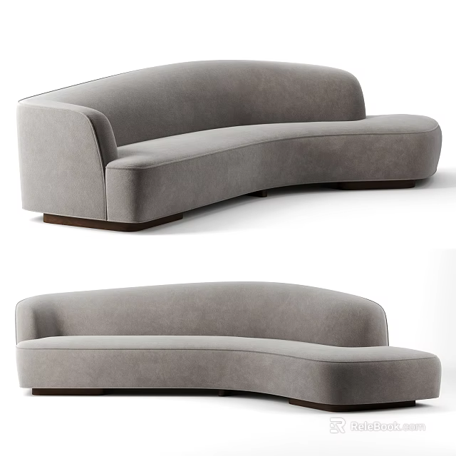 Gray Curved Multi Seater Sofa With Modern Upholstered Design And Solid Wood Legs 3d model 