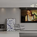 Modern Living Room And Dining Area Interior With Black Sofa Artwork And Unique Wall Design