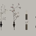 Stylish Wall Decor Featuring Decorative Vases With Branches And Dried Plants 3d model