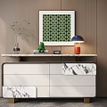 Modern Console Table And Side Cabinet With Marble Top Green Decor And Table Lamp 3d model
