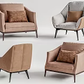 Modern Single Sofa in Light Brown and Gray Upholstery with Brown Textured Cushions
