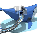 Whale Shaped Blue Play Equipment With Swings And Railing Platform For Kids