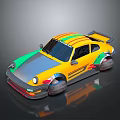 Yellow Green And Gray Modified Racing Car With Wide Body Tires And Rear Spoiler