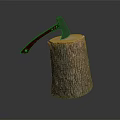 Wooden Stump Display With Red Handled Axe Placed On Top Surface 3d model