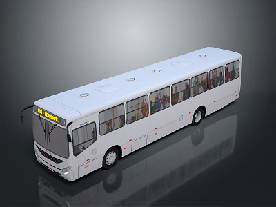 White Bus With Passengers Inside Yellow Front Display Multiple Side Windows And Roof Vents 3d model