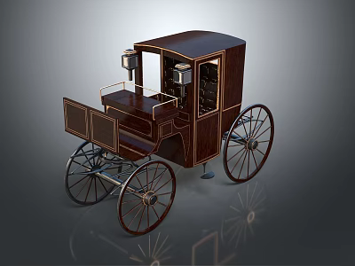 Vintage Wooden Carriage Design With Large Wheels And Classic Structure 3d model