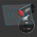 Long Span Surveillance Camera With Red Lens And Blue Scanning Lines For Security Monitoring