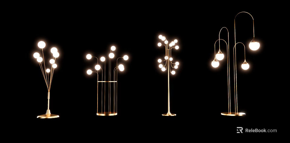 Stylish Floor Lamps Featuring Sphere Shaped Bulbs And Metallic Stands Modern Design 3d model 