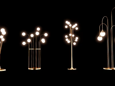 Stylish Floor Lamps Featuring Sphere Shaped Bulbs And Metallic Stands Modern Design 3d model
