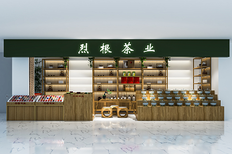 New Chinese Tea Shop Tea Store Zhongdao Cabinet Tea Display Cabinet Tea Tasting Area Tea Table and Chair Cashier 3d model