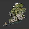 Garden Landscape Design With Lush Green Vegetation Rocky Shores And Water Area