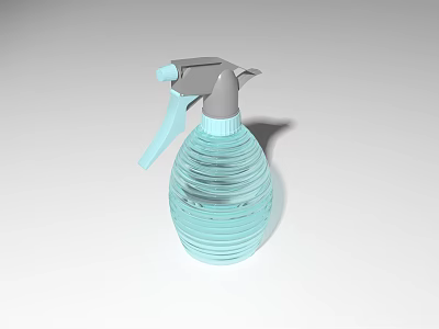 Light Blue Striped Spray Bottle With Gray Nozzle And Plastic Trigger Design 3d model