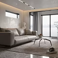 Modern Living Room Interior Design With Gray Sofa Coffee Table Rug And Scenic View