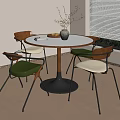 Round Table and Chairs with White Tabletop Metal Base Wooden Back Green Beige Seats