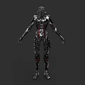 Futuristic Game And Movie Character With Mechanical Black Red Metallic Body