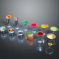 Variety Of Colorful Cocktail Glasses Decorated With Citrus Slices And Mint Leaves
