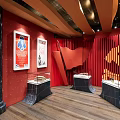 Traditional Cultural Center Interior With Wooden Floors Wall Decorations And Chinese Inscriptions