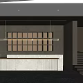 Elegant Modern Store Front Desk Interior With Marble Counter Grid Backdrop And Warm Lighting