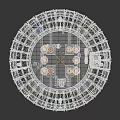 Industrial Factory Interior With Hanging Metal Barrels Chains Machinery And Platforms