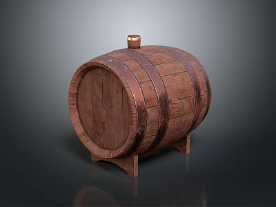 Decorative Ornament Set With Wooden Barrel Metal Hoops Stand And Small Top Lid 3d model