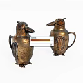 Vintage Metal Penguin Shaped Decorative Ornament Set With Handles And Textured Design