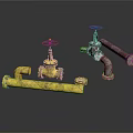 Rusty Valves And Yellow Pipes As Industrial Plumbing Equipment Components
