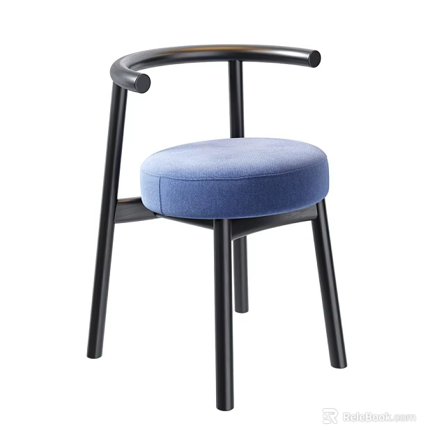 Modern Minimalist Stool With Blue Cushion And Black Wooden Frame 3d model 