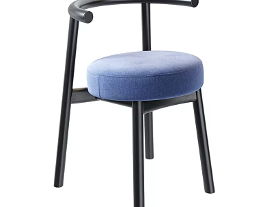 Modern Minimalist Stool With Blue Cushion And Black Wooden Frame 3d model