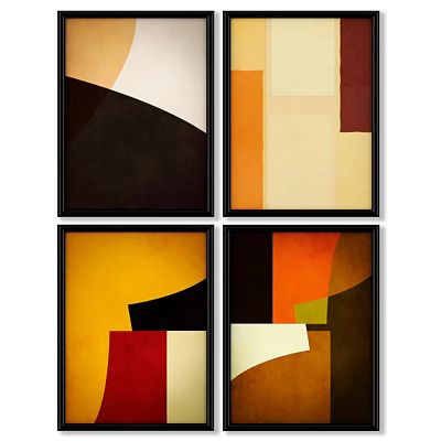 Four Black Framed Abstract Geometric Artworks With Colorful Blocks For Wall Decoration 3d model