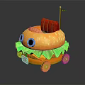 Cartoon Animal Themed Burger Shaped Vehicle With Big Blue Eyes Green Wheels And Red Seat