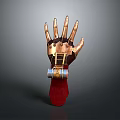 Golden Mechanical Hand With Metallic Wrist Structure And Red Base Decoration