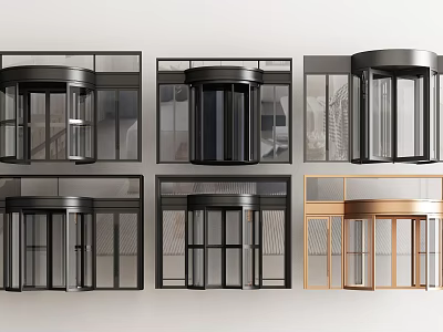 Modern Revolving Doors With Metal Frames Glass Panels And Black Gold Finishes 3d model