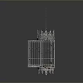 Decorative Metal Birdcage Hanging With Chain And Yellow Light For Home