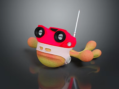 Cute Cartoon Game Movie Character With Red Body Large Black Eyes And White Antenna 3d model