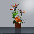 Elegant Bonsai Plant With Orange Flowers And Green Leaves In Wooden Pot On Light Surface