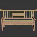 Light Colored Wooden Bench With Backrest Armrests And Simple Design 3d model