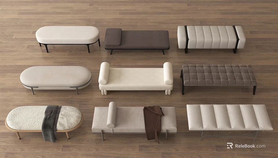 Various Upholstered Sofa Benches In Different Colors For Modern Home Decor 3d model 