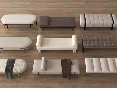 Various Upholstered Sofa Benches In Different Colors For Modern Home Decor 3d model