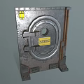 Industrial Metal Safe Design Featuring Circular Door Yellow Caution Label And Secure Handles