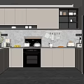 Modern Kitchen Interior With Gray Cabinets Marble Countertops Black Oven Lighting Strips And Appliances