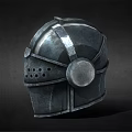 Medieval Metal Knight Helmet With Shiny Steel Surface And Face Grill Design
