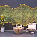 Modern Leisure Chair In Interior With Green Plant Wall Wooden Table And Potted Plant