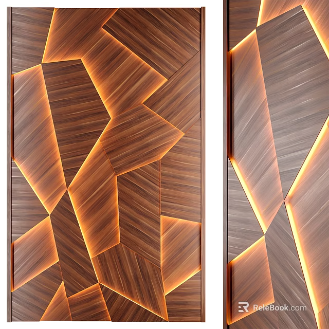 Modern Wooden Wall Design With Geometric Patterns And Warm Lighting Effects 3d model 