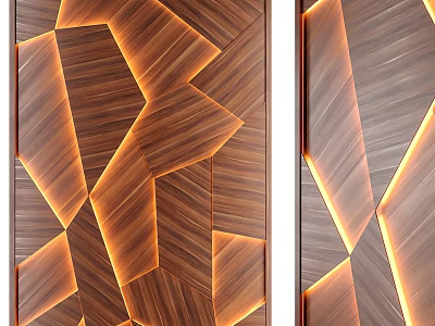 Modern Wooden Wall Design With Geometric Patterns And Warm Lighting Effects 3d model