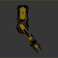 Black And Yellow Robotic Arm Character With Mechanical Joints Gripper And Circular Base
