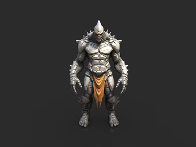 Muscular Game and Movie Character With Spiked Silver Armor and Orange Cloth 3d model