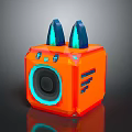 Cute Modern Orange Square Computer with Blue Ears Circular Speaker and Blue Lights
